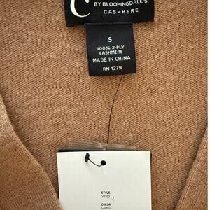C by Bloomingdale's | Camel Tan Cashmere Grandfather Cardigan Sweater | Small